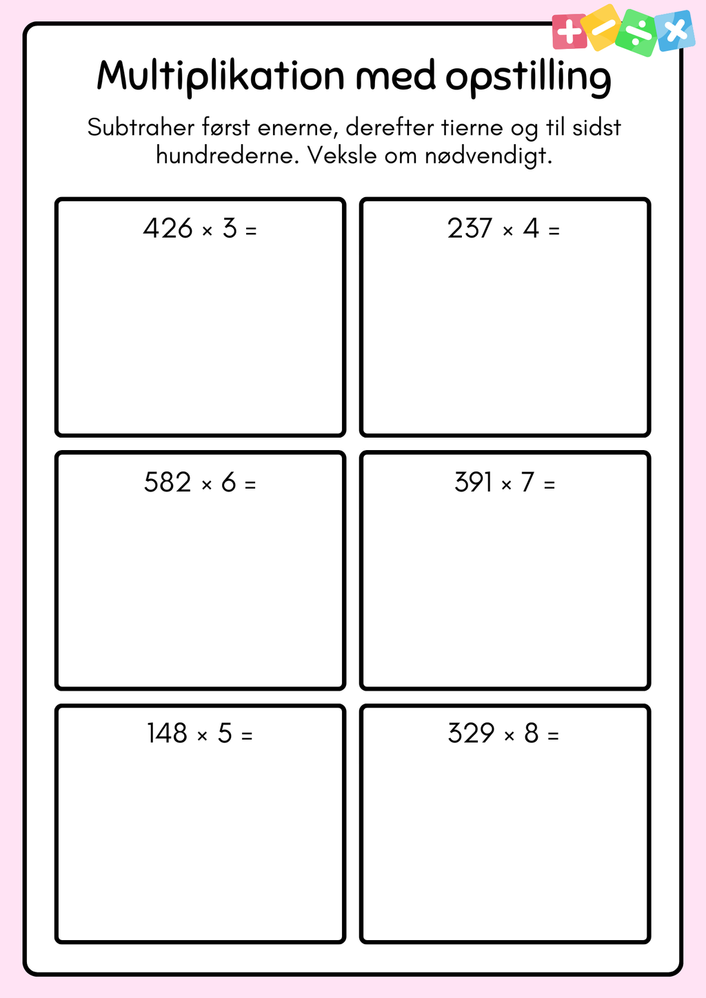 Multiplikation med opstilling  - hæfte