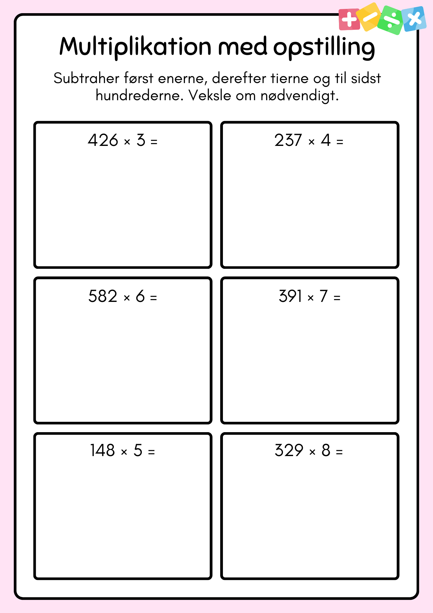 Multiplikation med opstilling  - hæfte