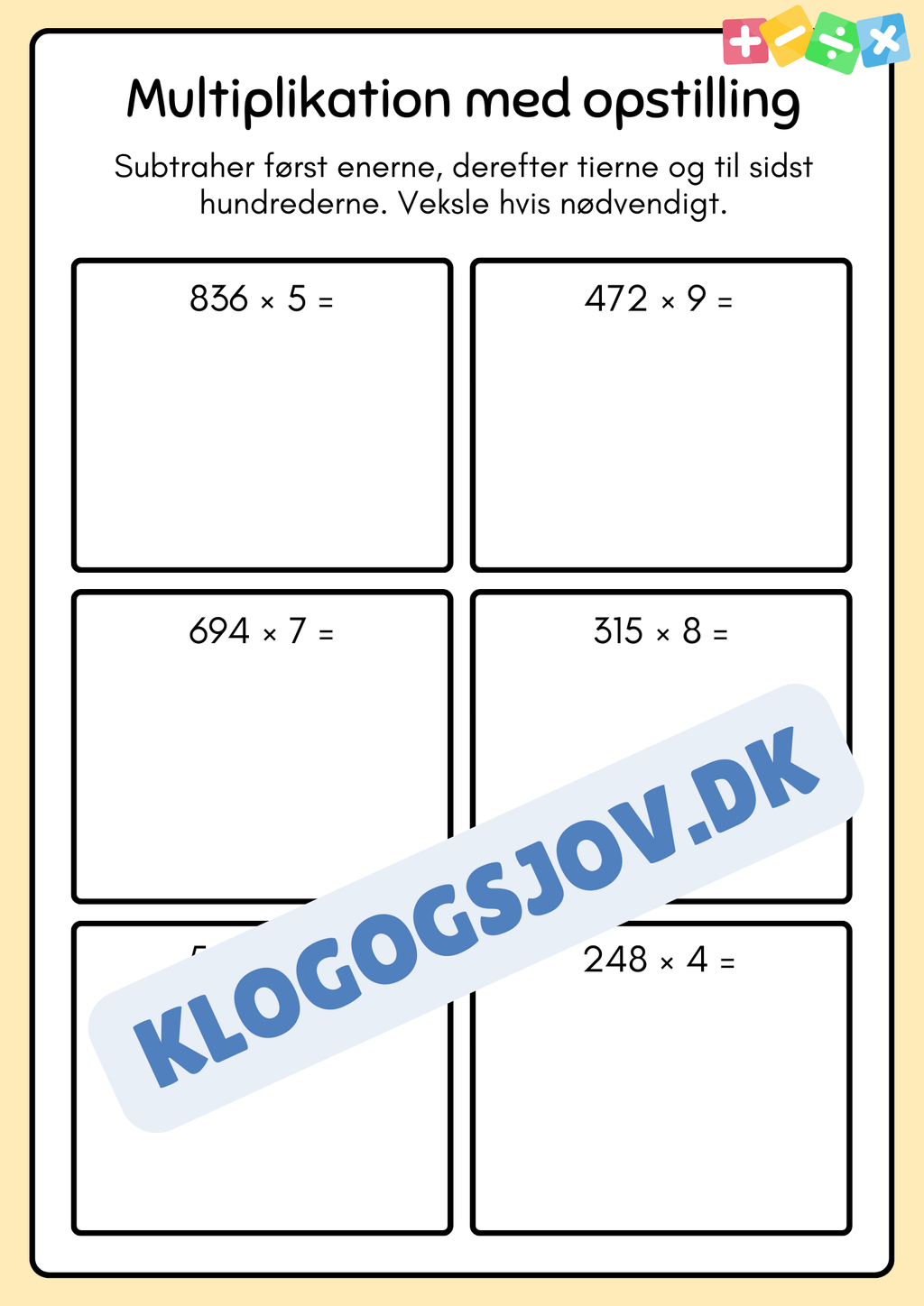 Multiplikation med opstilling  - hæfte