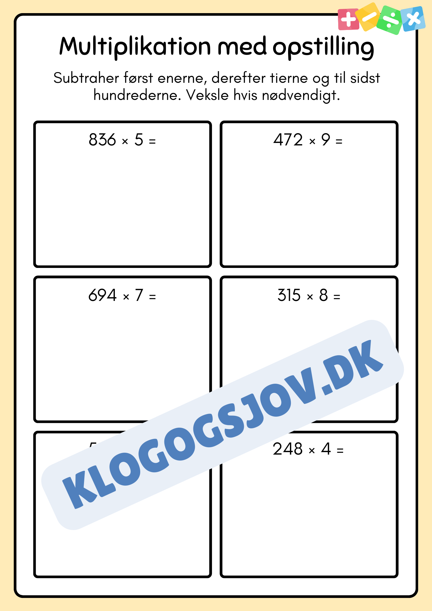 Multiplikation med opstilling  - hæfte