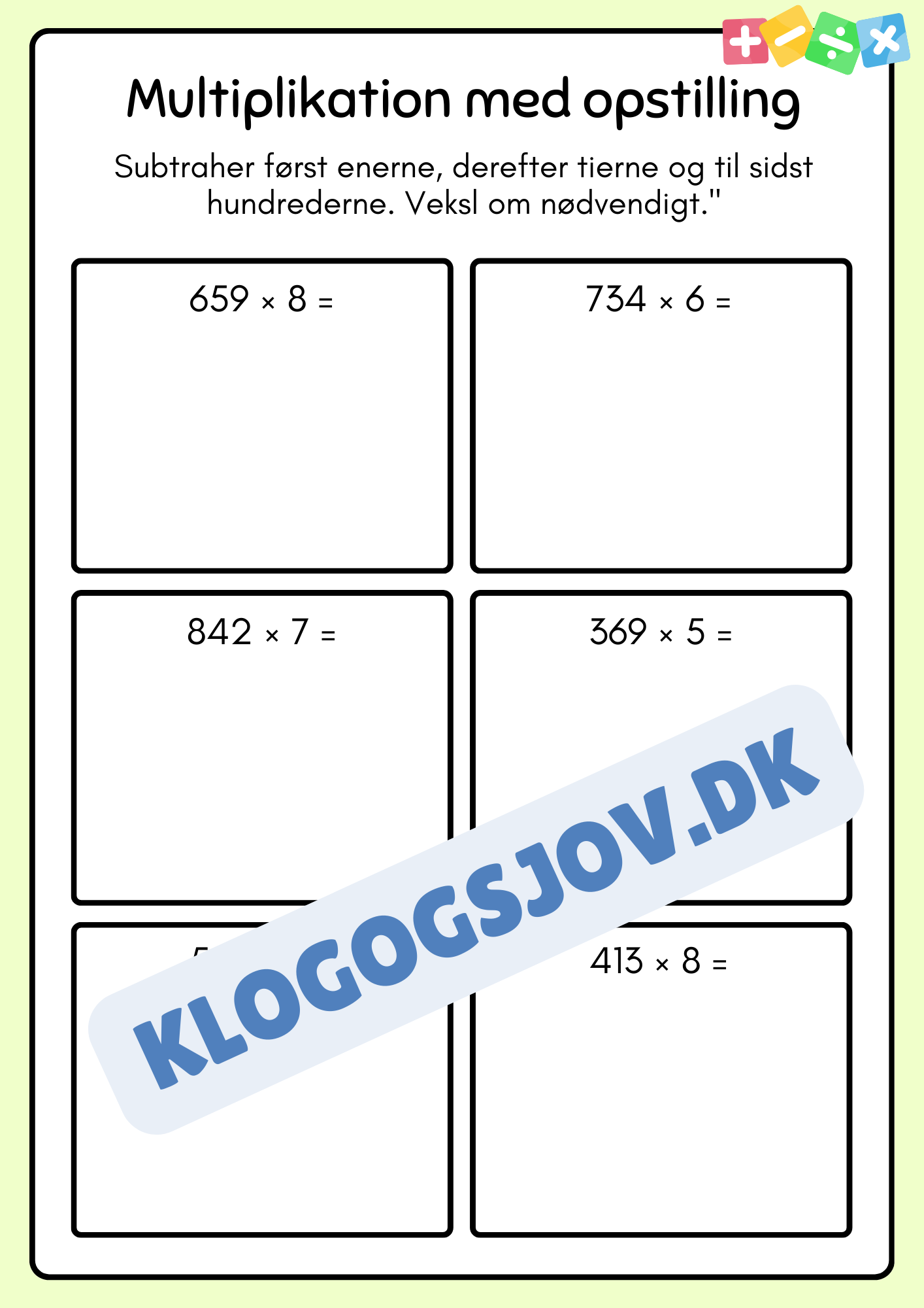 Multiplikation med opstilling  - hæfte