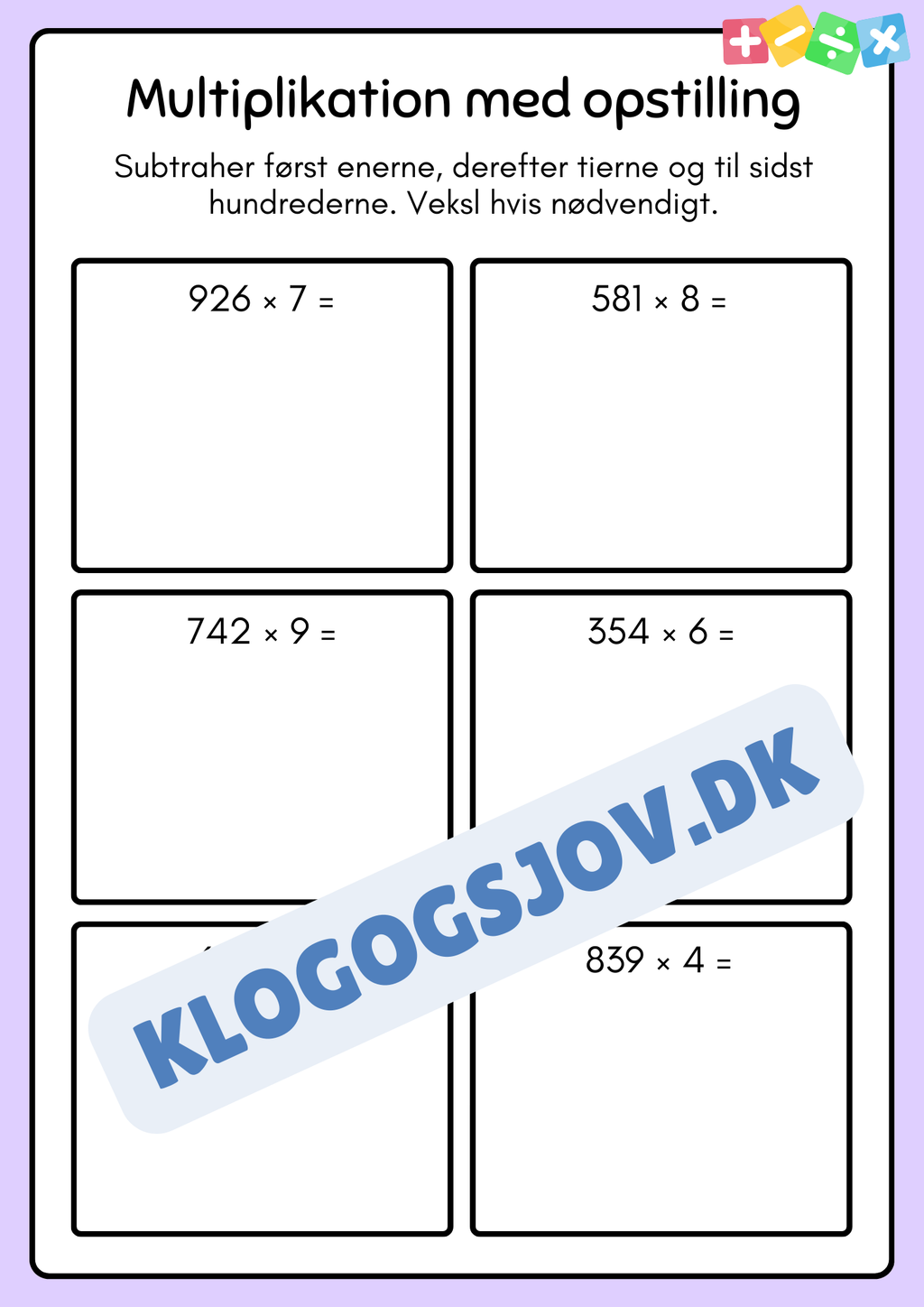 Multiplikation med opstilling  - hæfte