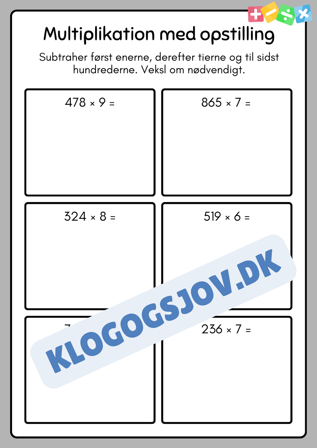 Multiplikation med opstilling  - hæfte
