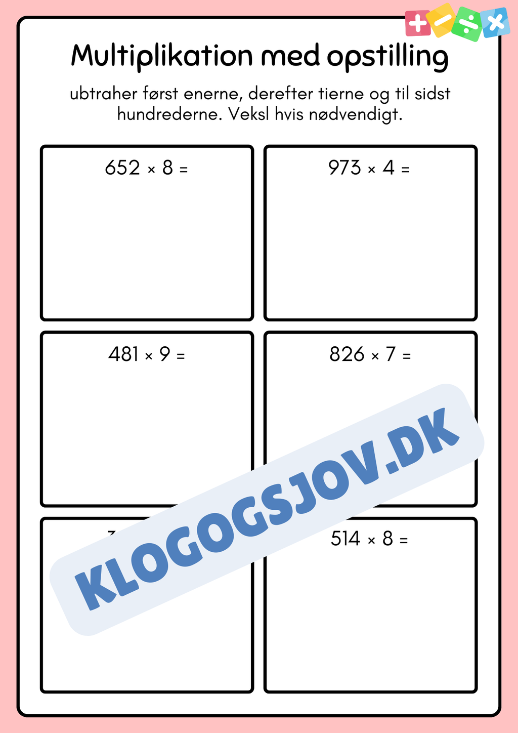 Multiplikation med opstilling  - hæfte