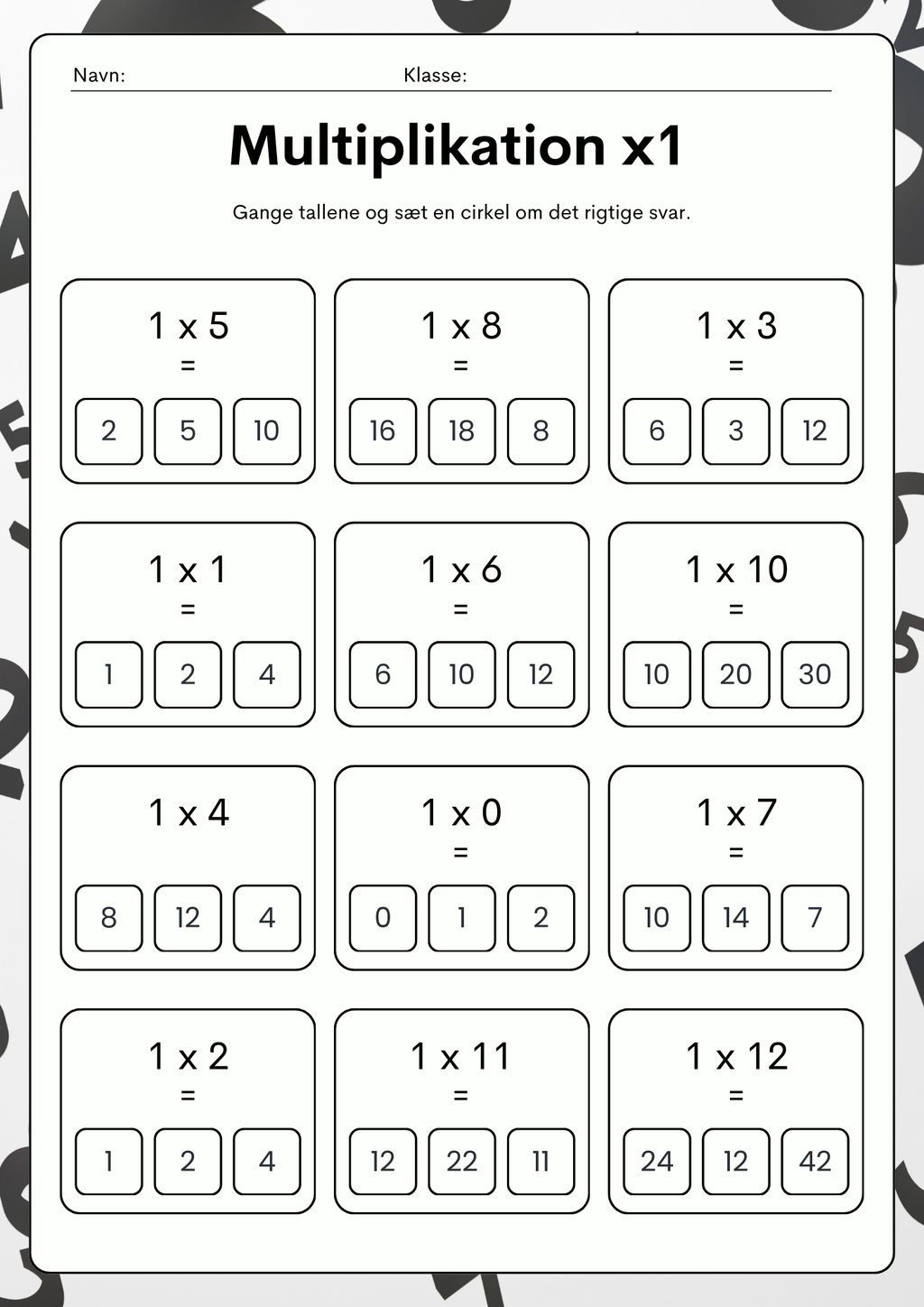 Multiplikationsøvelser 1–9