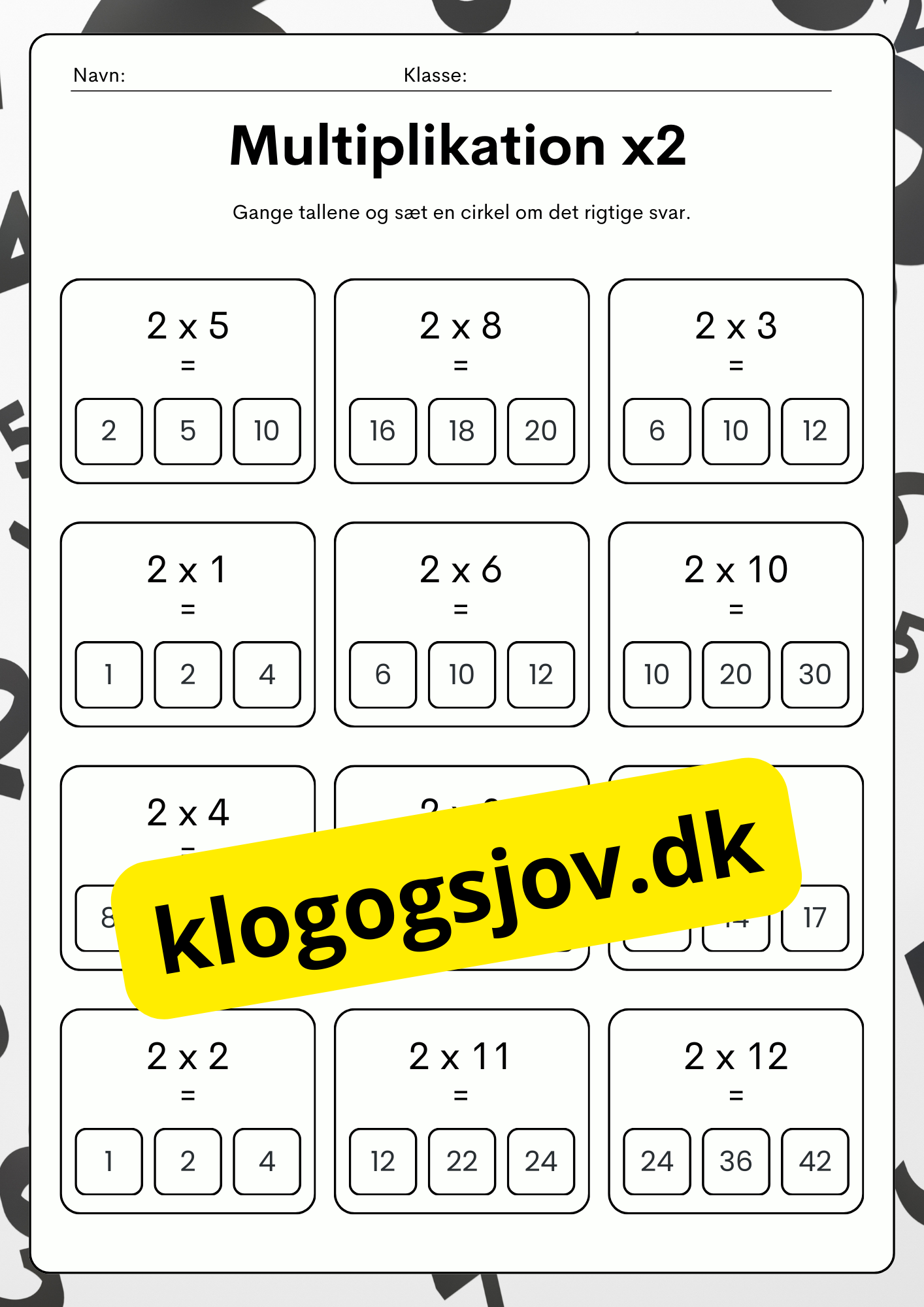 Multiplikationsøvelser 1–9