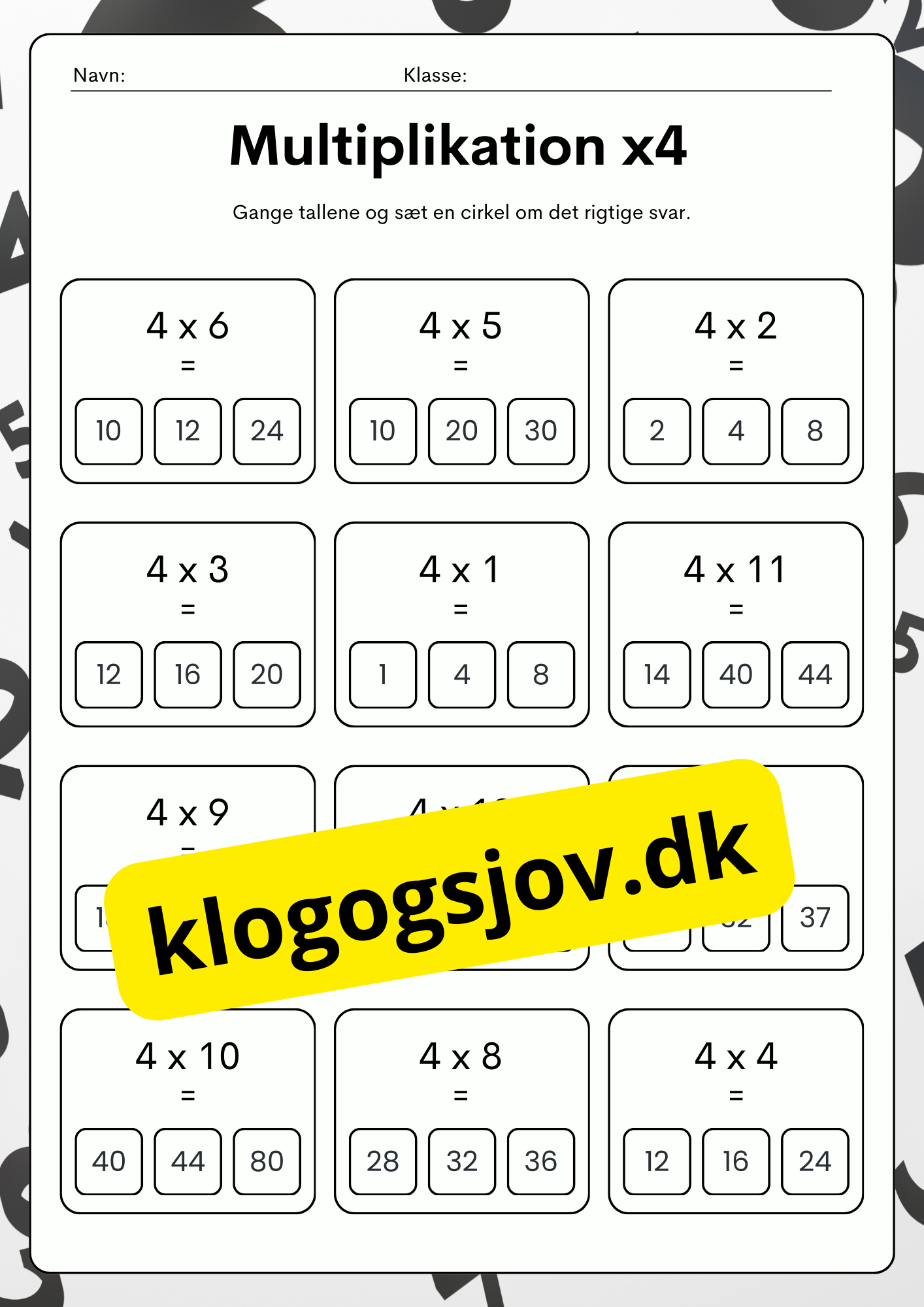 Multiplikationsøvelser 1–9