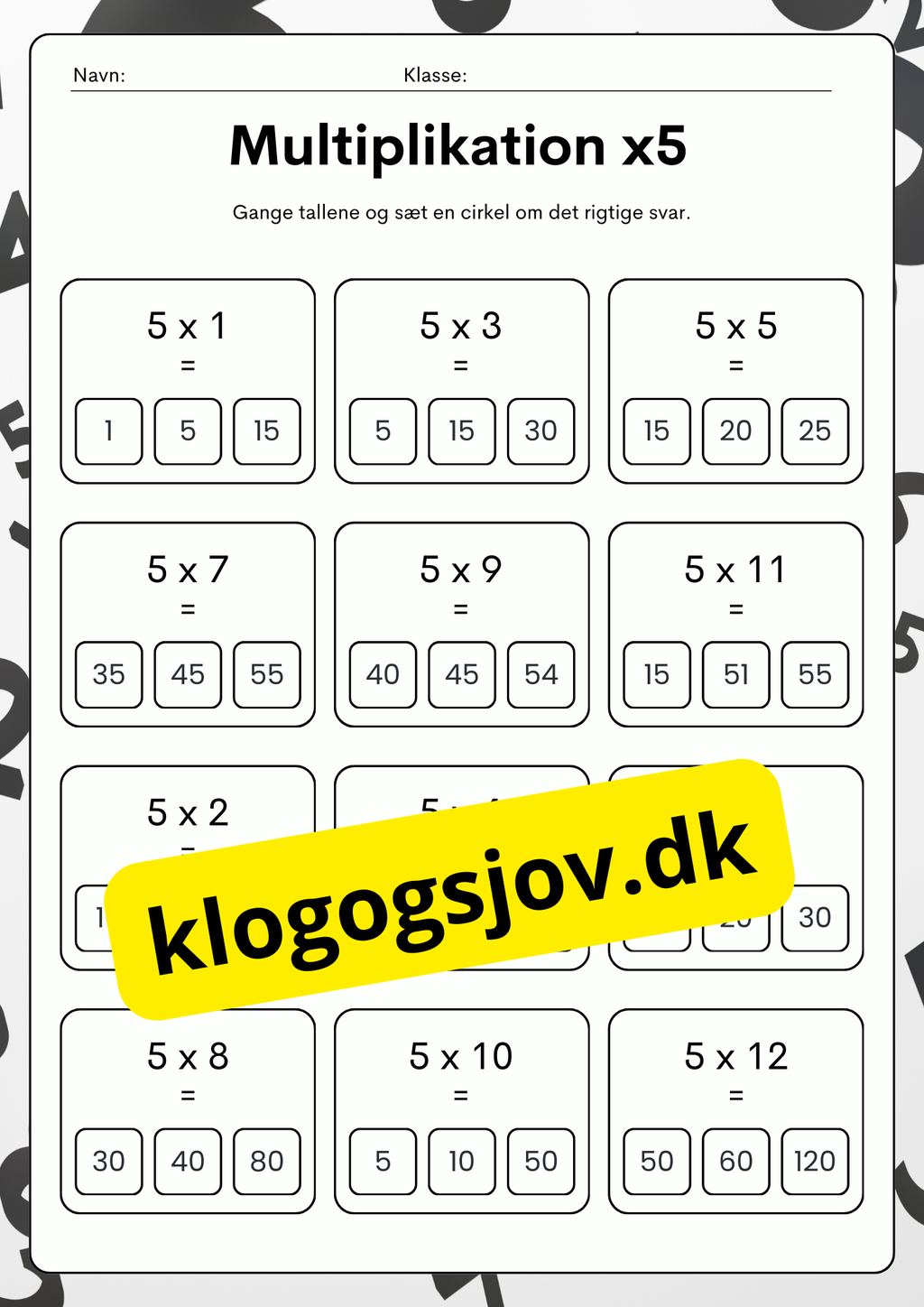 Multiplikationsøvelser 1–9