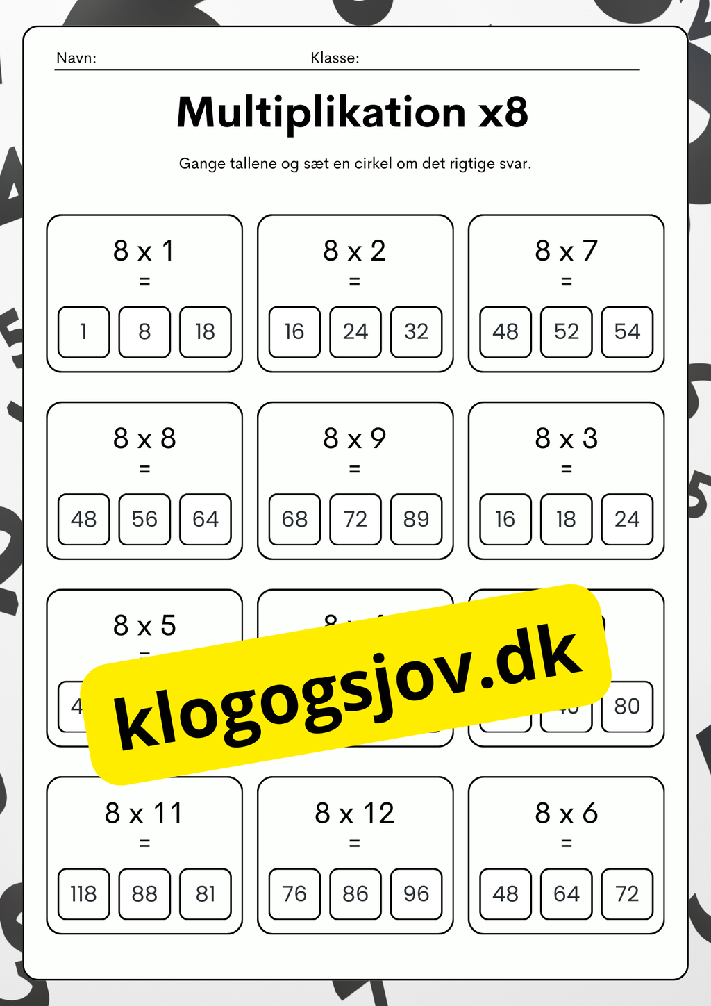 Multiplikationsøvelser 1–9