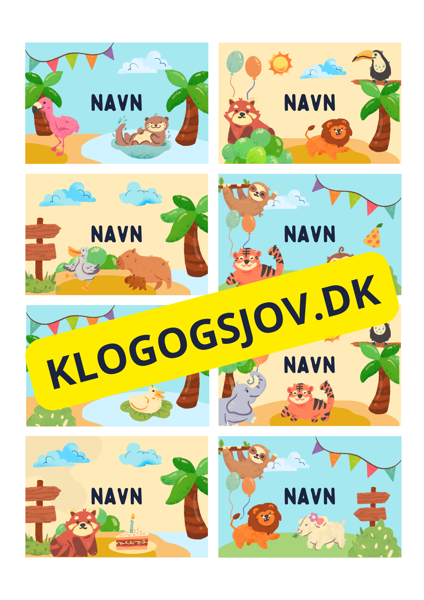 Navneskilte – Dyretema (redigerbar PowerPoint)