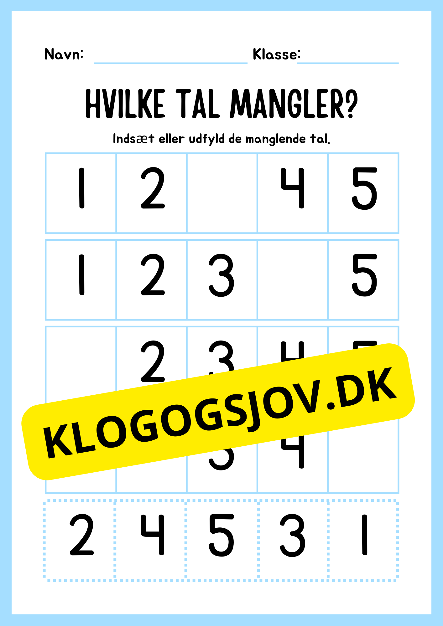 Blandet opgaver – Børnehaveklasse til 1. klasse