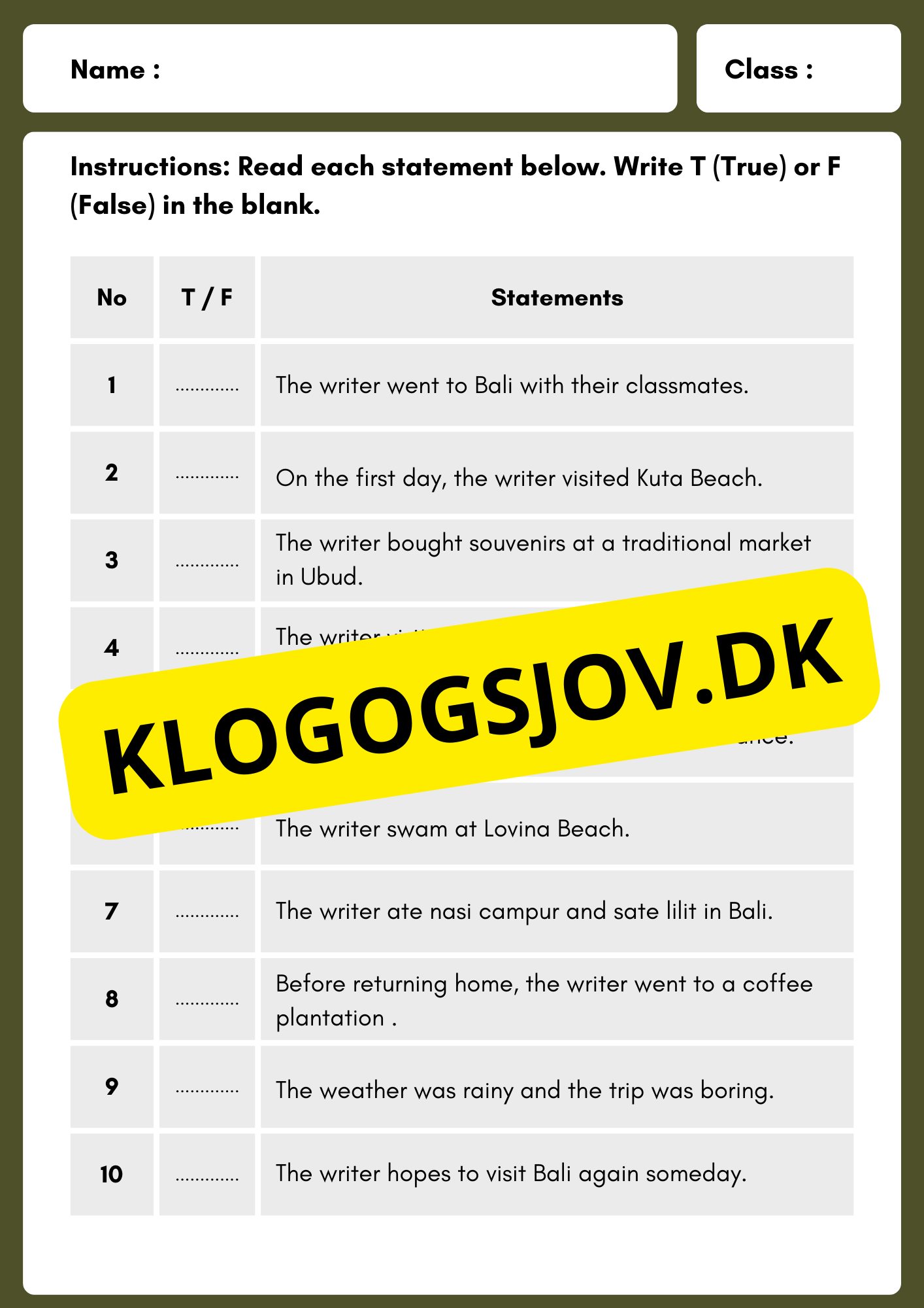 English - Läsförståelse - Årskurs 6 - 9