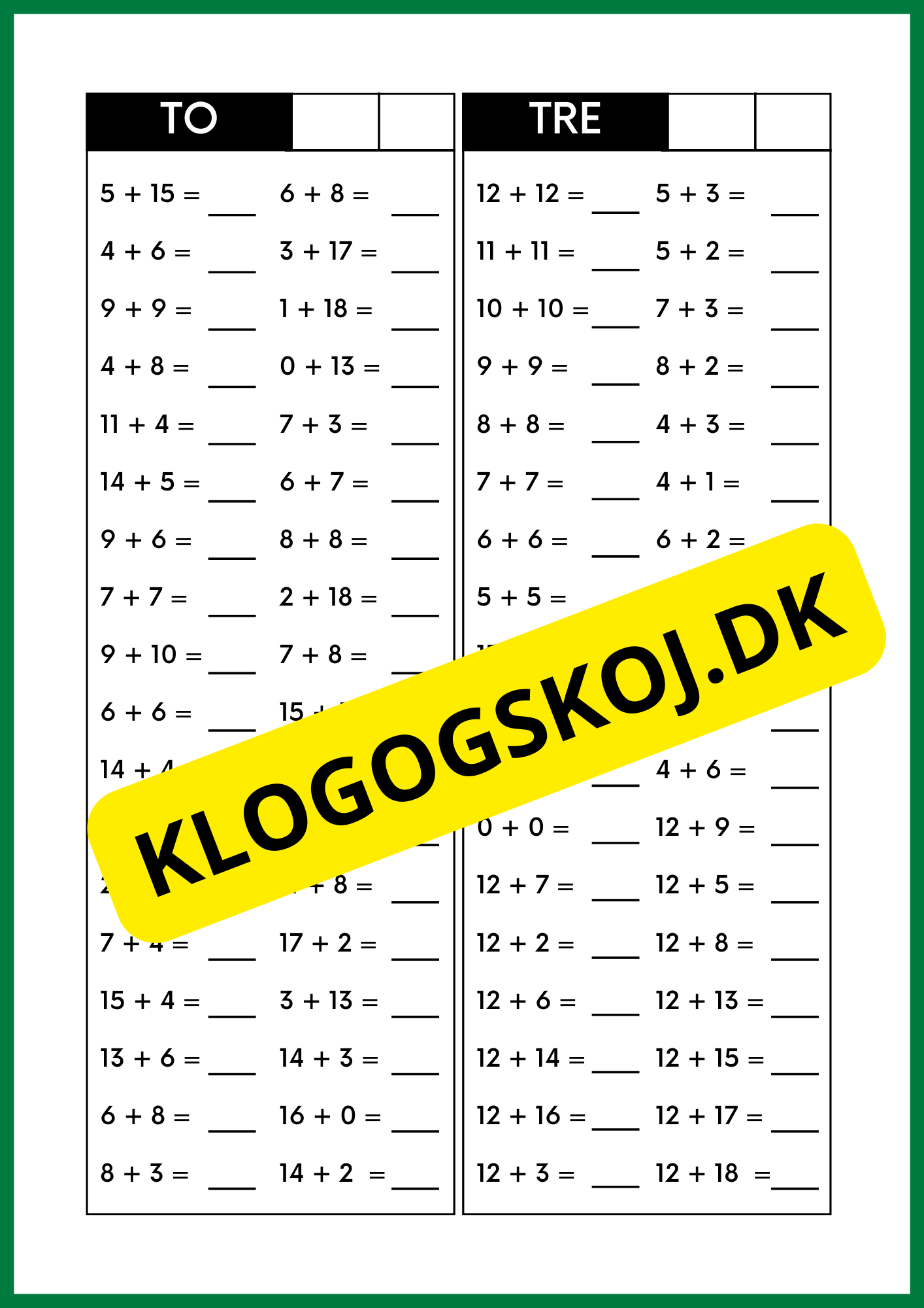 Hovedregning - Addition