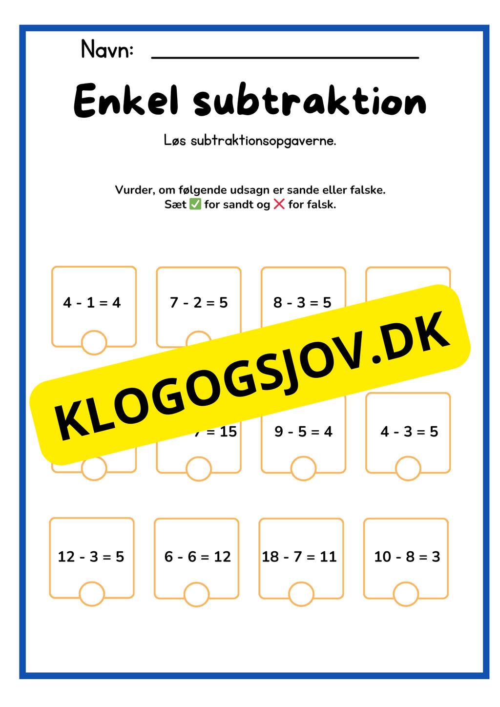 Enkel subtraktion – Børnehaveklasse – 1. klasse