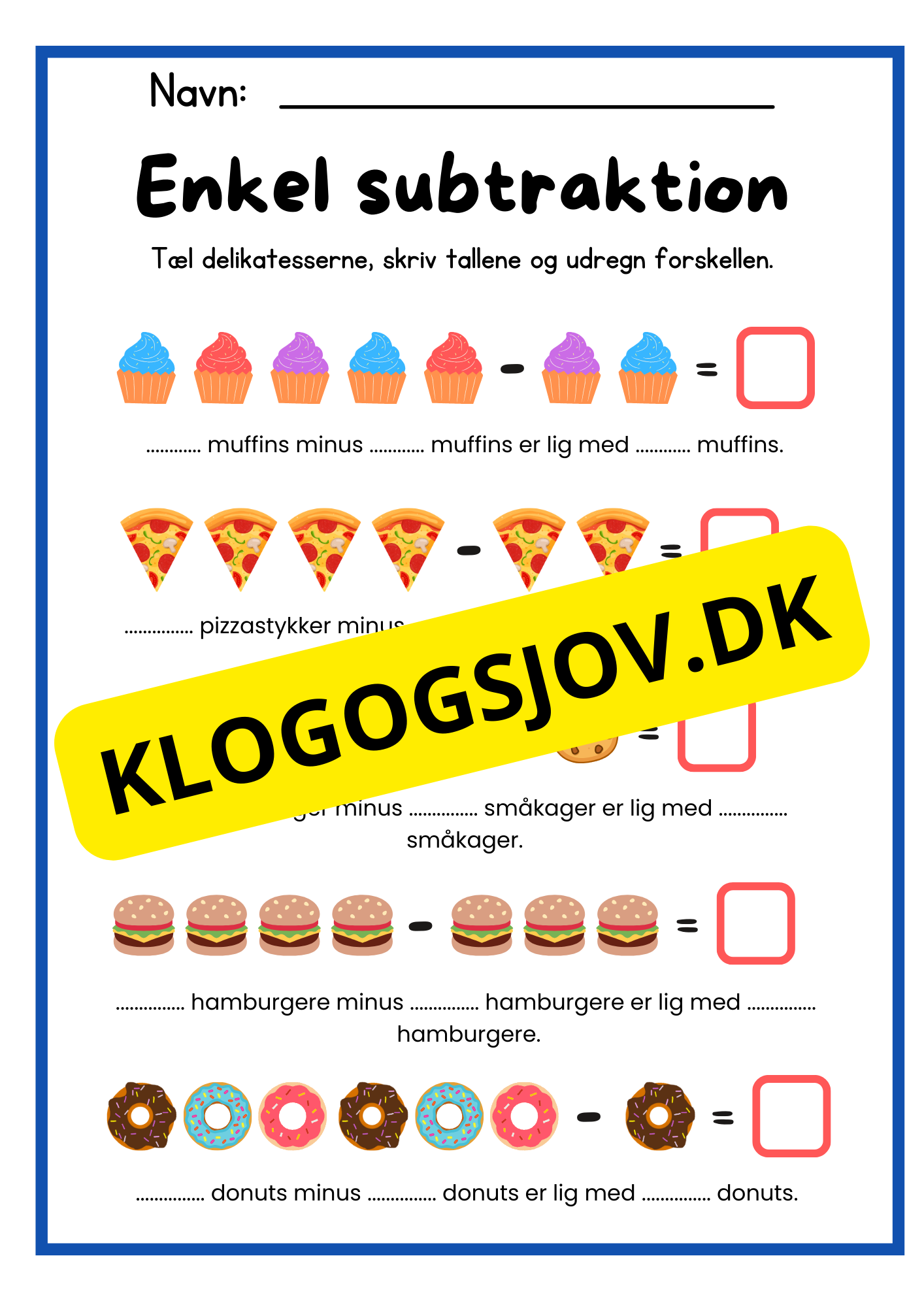 Enkel subtraktion – Børnehaveklasse – 1. klasse