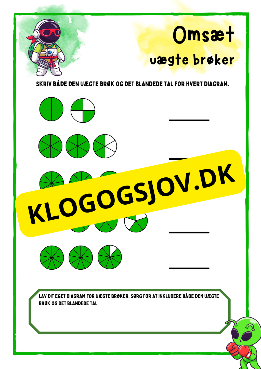 Omsæt uægte brøker – 4.–5. klasse