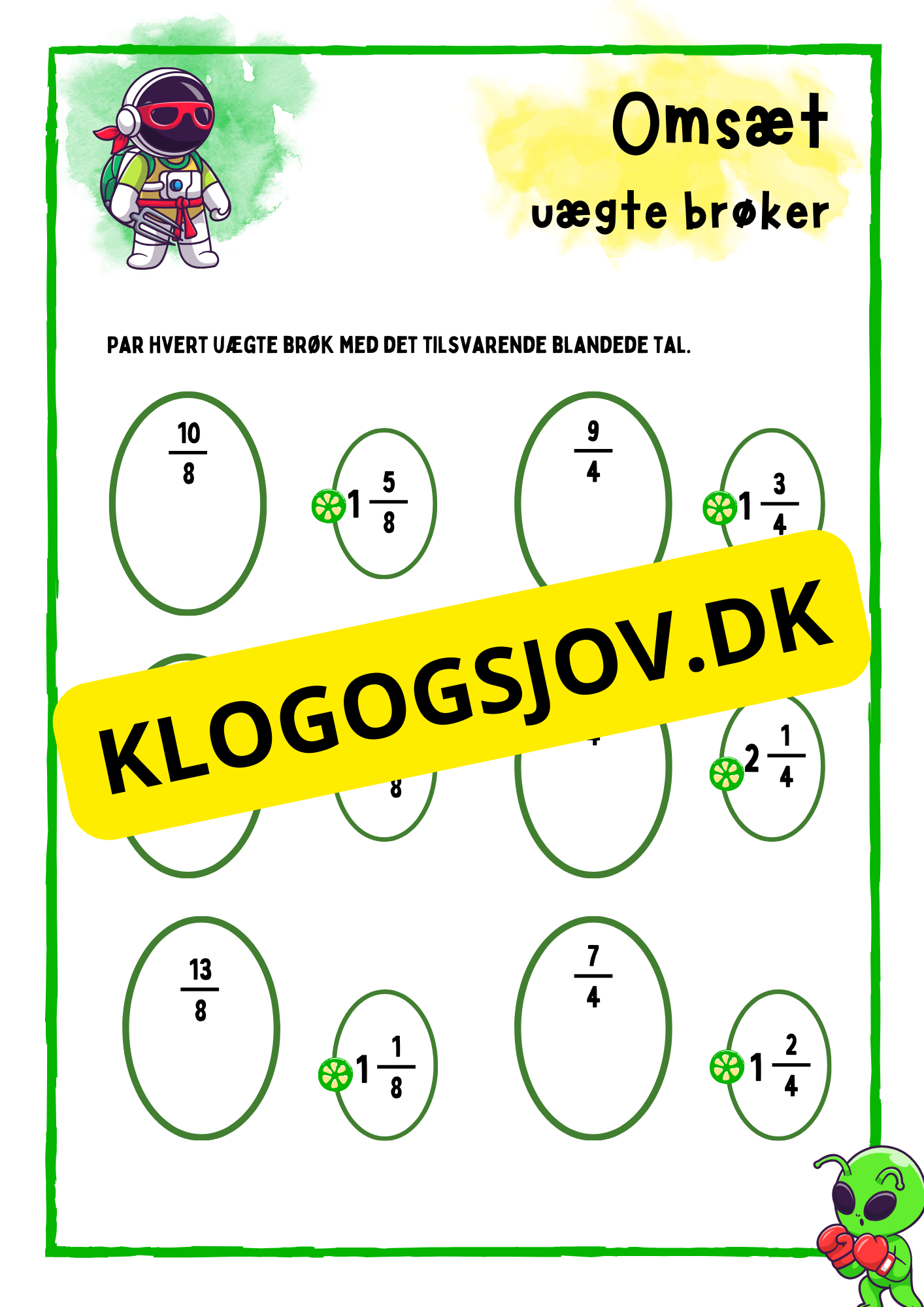 Omsæt uægte brøker – 4.–5. klasse