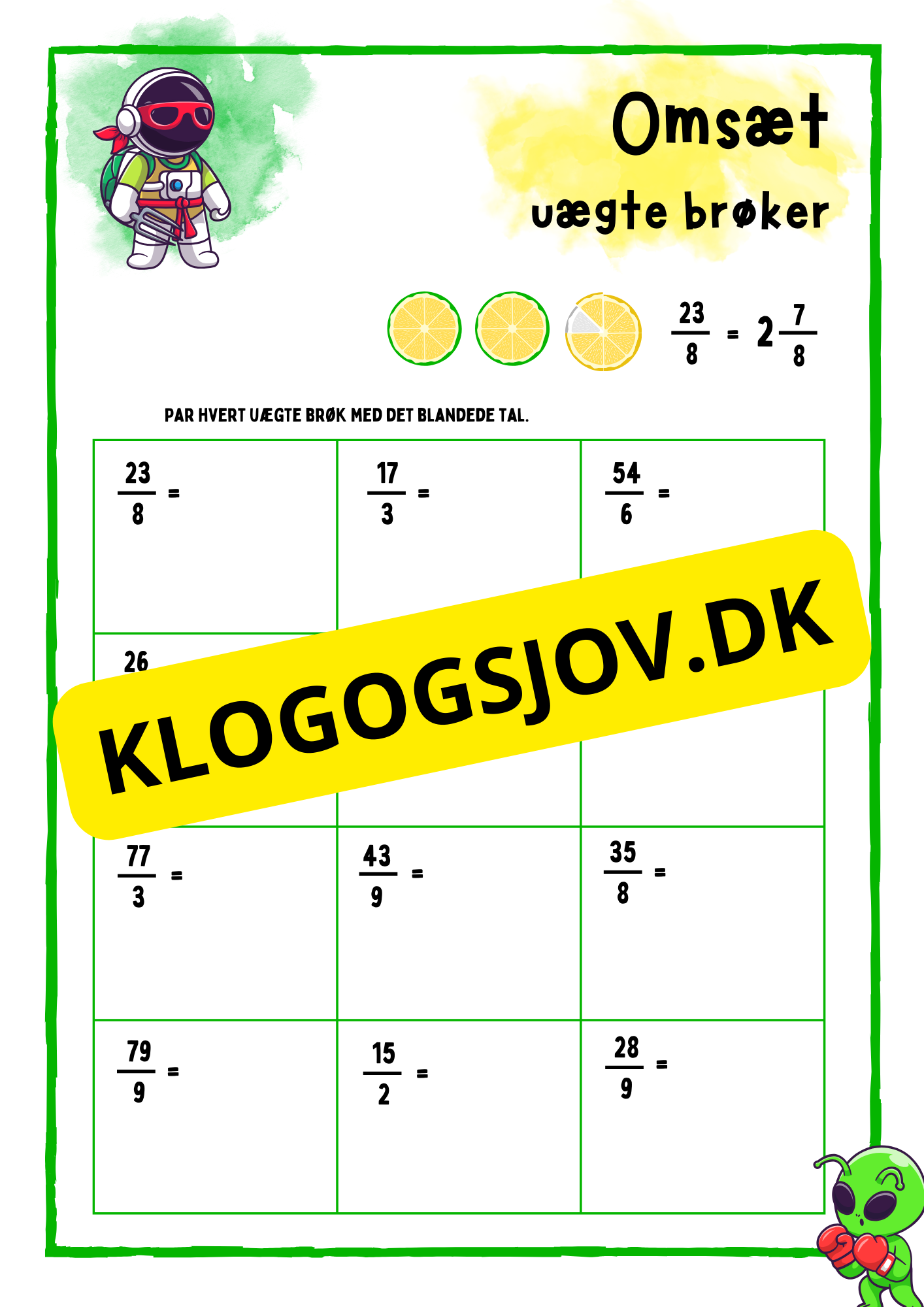 Omsæt uægte brøker – 4.–5. klasse