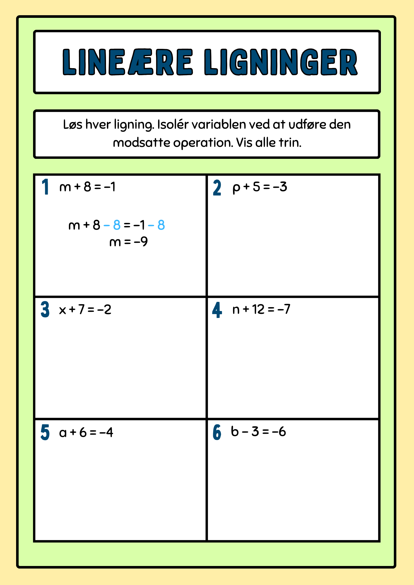 Lineære ligninger – 8.–9. klasse
