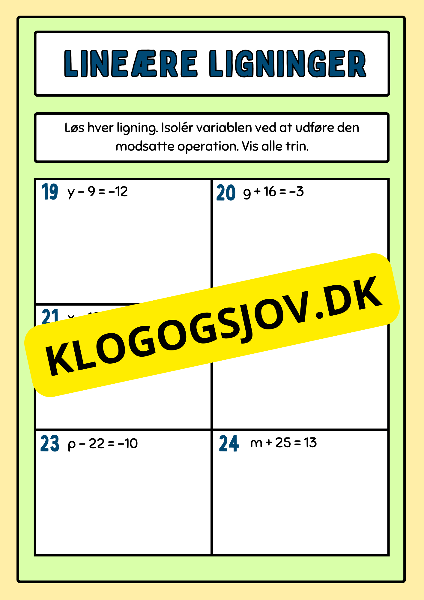 Lineære ligninger – 8.–9. klasse