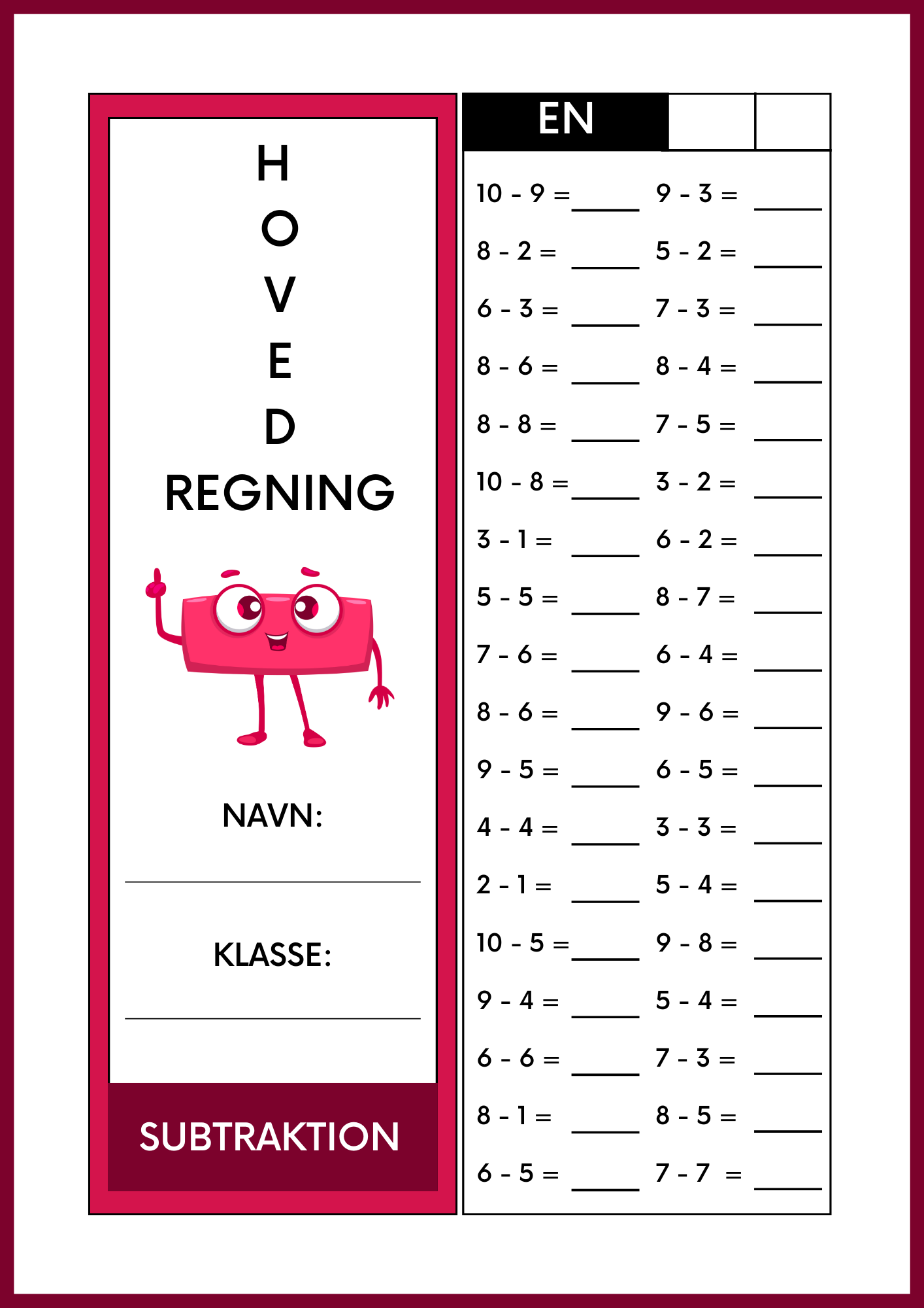 Hovedregning - Subtraktion
