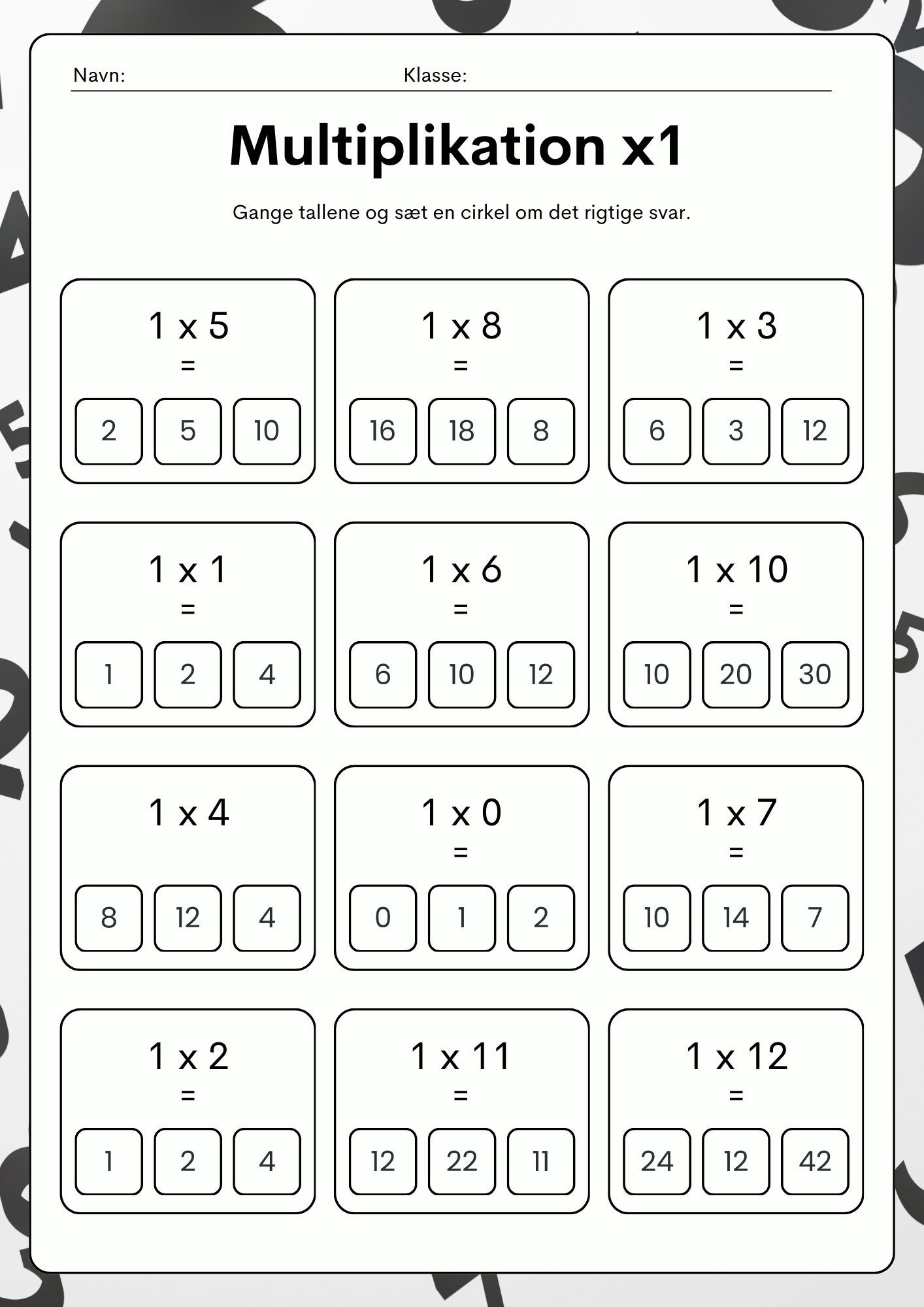 Multiplikationsøvelser 1–9