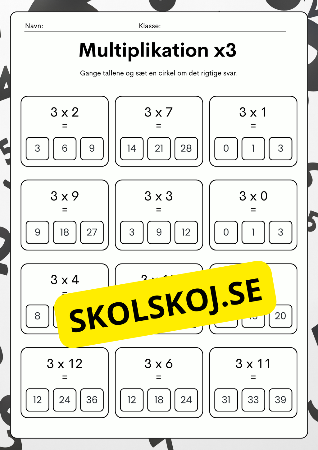 Multiplikationsøvelser 1–9