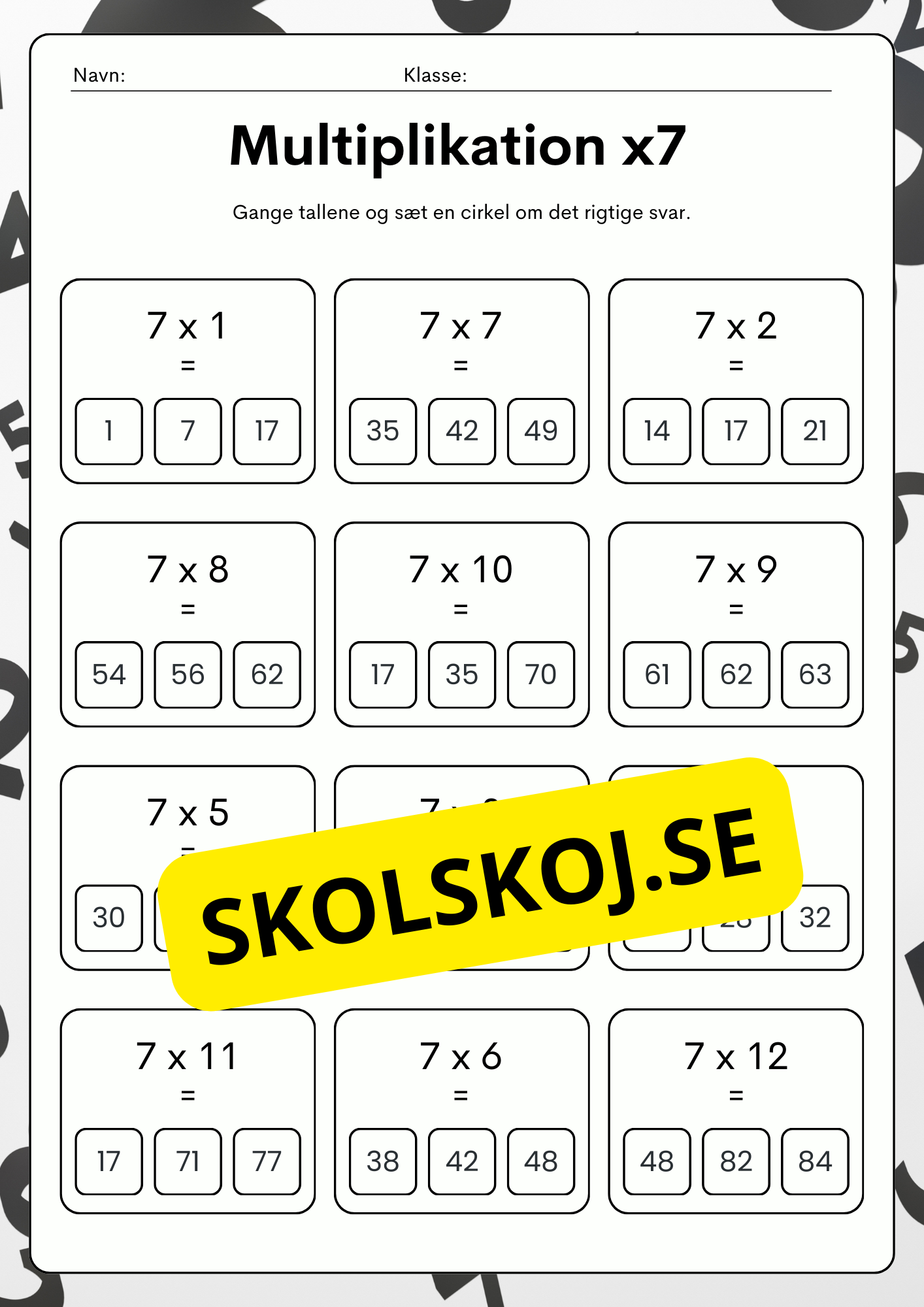 Multiplikationsøvelser 1–9